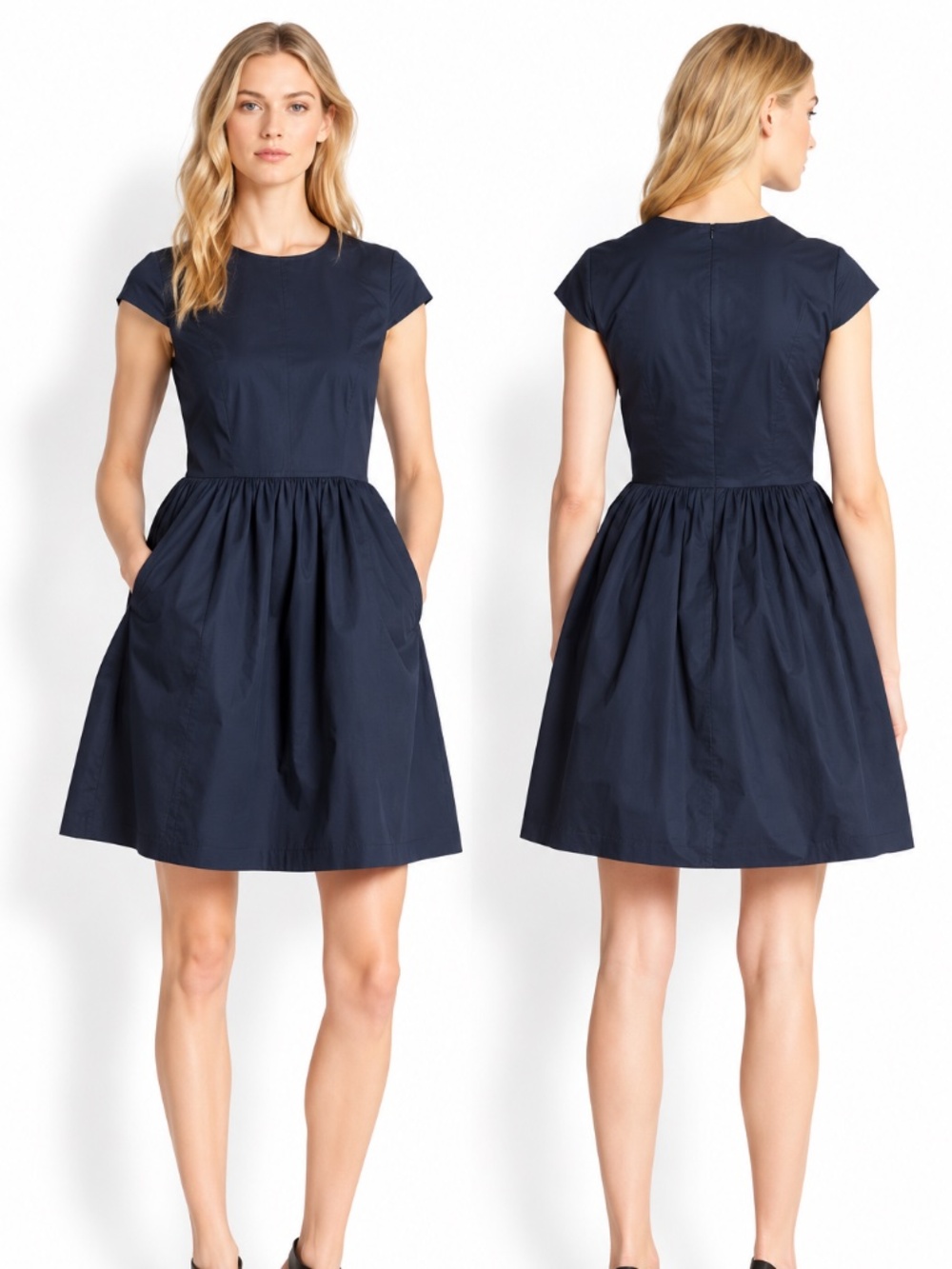 Theory Reska Taranto Navy Cotton Poplin Fit & Flare Dress 6